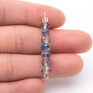 Rondelle Faceted Glass Beads Blue Sparkle 4x6mm -(BZ06-08) / 95Pcs