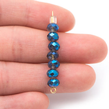 Rondelle Faceted Crystal Glass Beads Montana Blue Sparkle 4x6mm -(BZ06-10) / 95Pcs