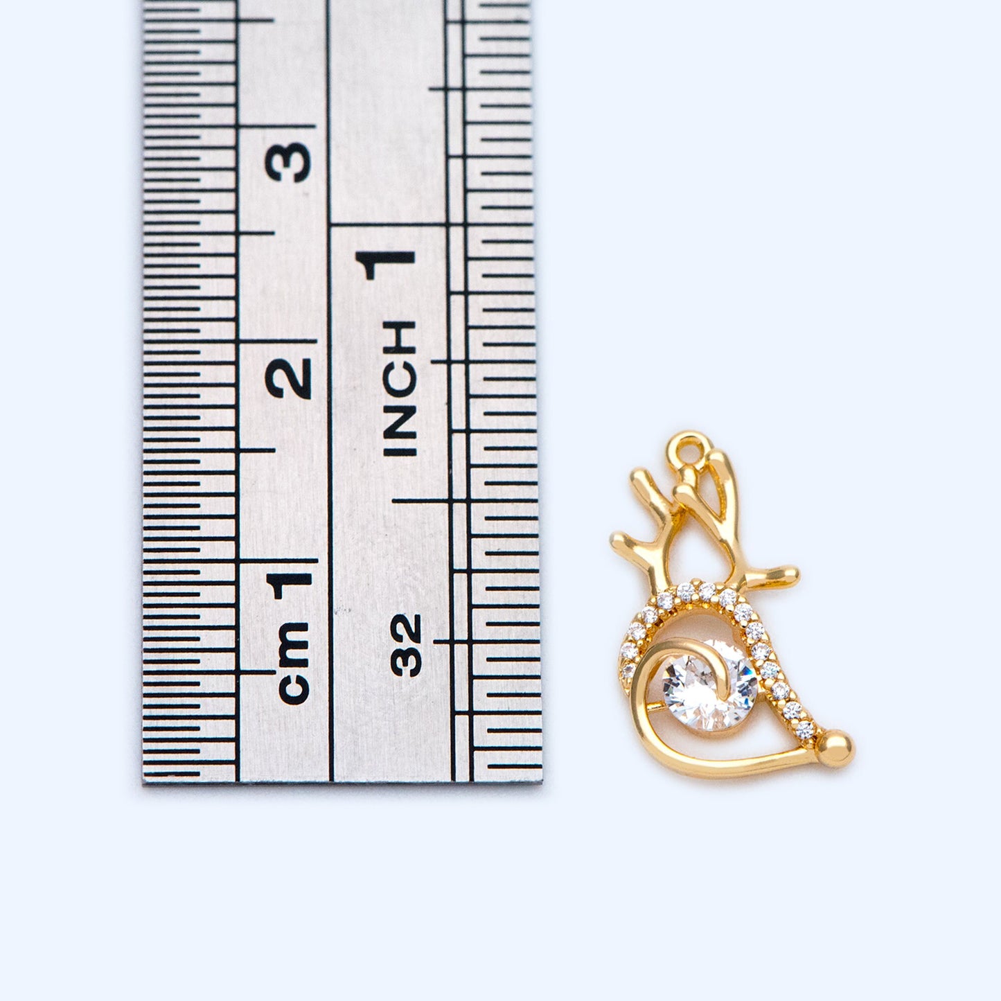 4pcs CZ Pave Gold Buck horn Pendants 15x11mm, Real 18K Gold plated Brass, Deer Horn Antlers Charms (GB-2517-G)