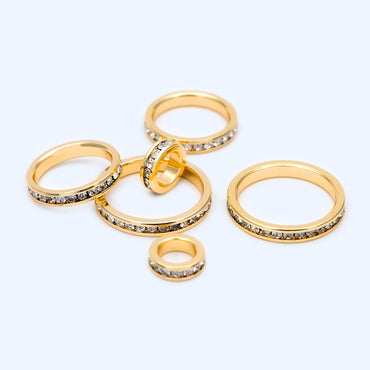 4pcs Gold Plated Ring Charms: CZ Pave Geometric Circle Pendants, 10/ 18/ 20mm, (GB-1254)