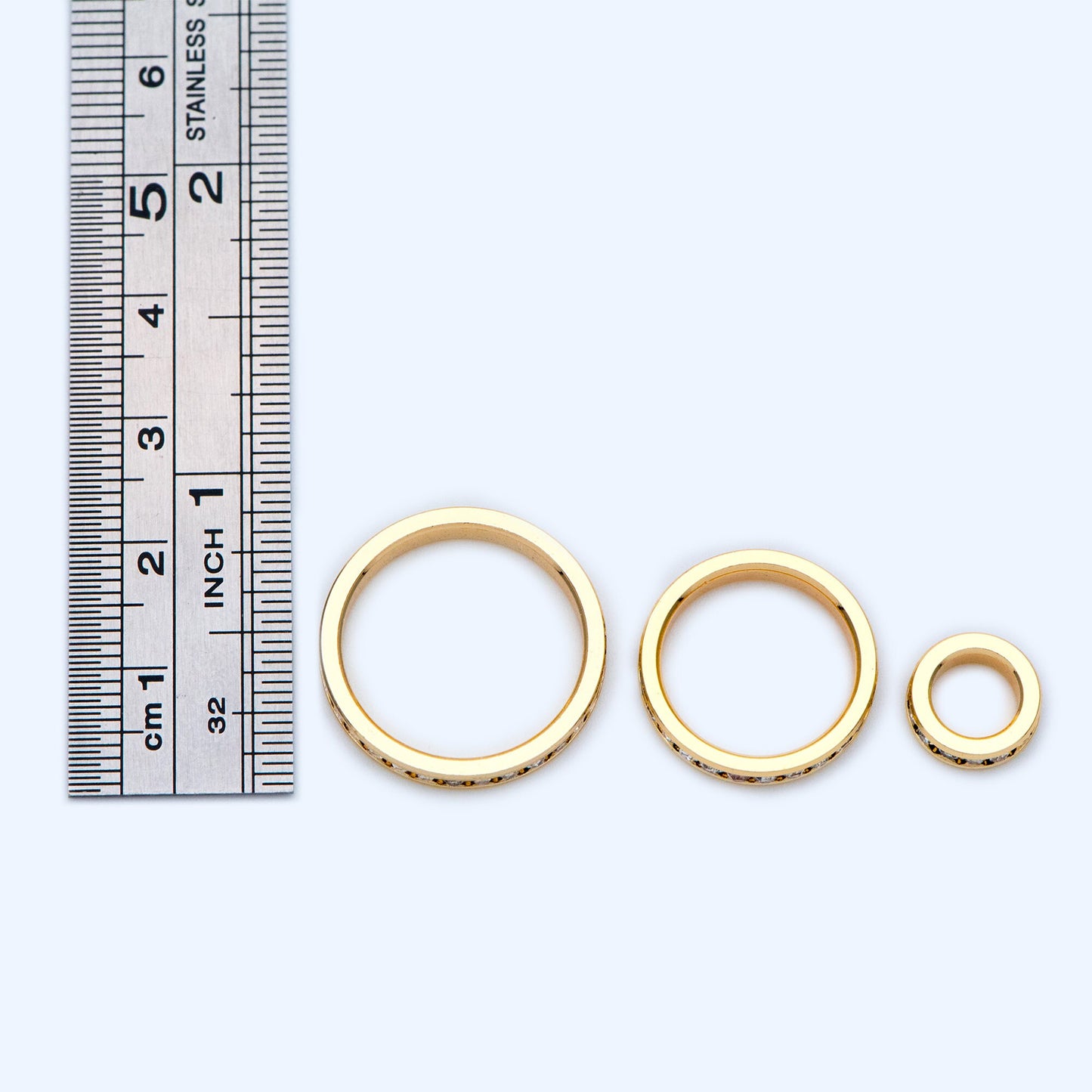4pcs Gold Plated Ring Charms: CZ Pave Geometric Circle Pendants, 10/ 18/ 20mm, (GB-1254)