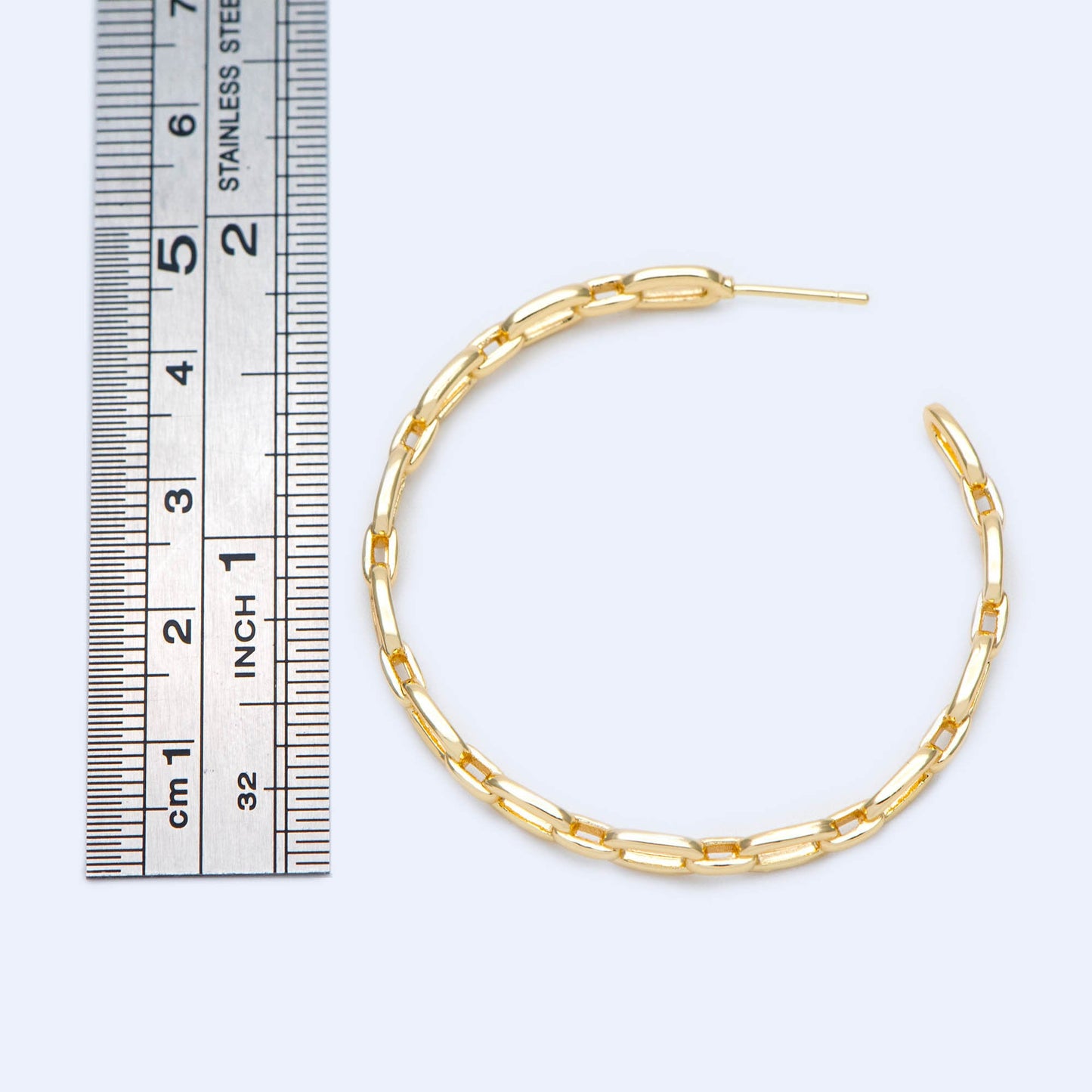 4pcs Gold Earring Posts 30/ 45mm, Geometric Round Ring Stud Earring, Circle Link Chain Ear Findings (GB-1167)