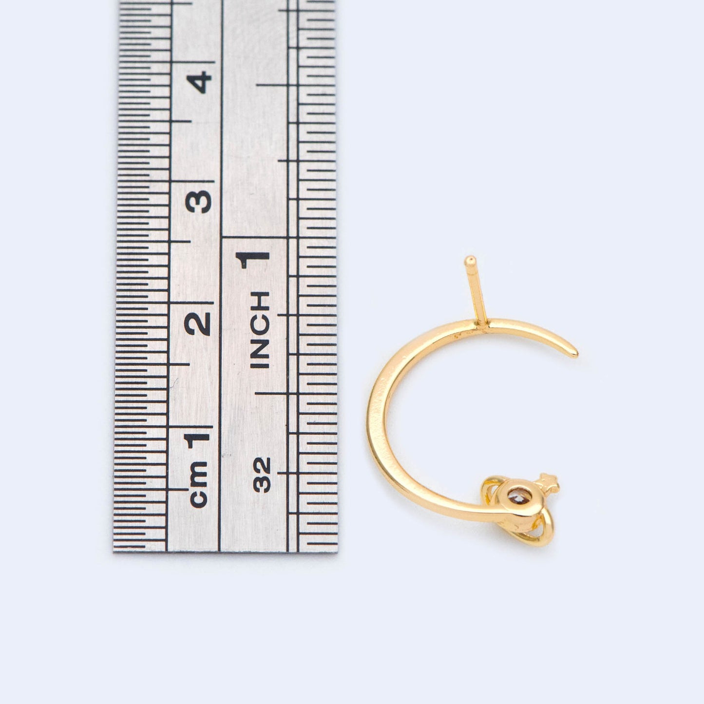 10pcs CZ Pave Saturn Ear Posts 17mm, Real Gold Plated Brass Stud Earrings (#GB-1127)