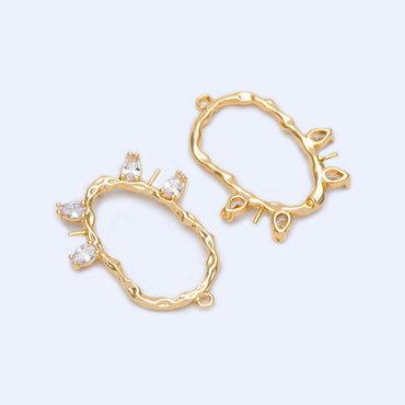 4pcs Gold plated Brass CZ Pave Oval Connectors 31x26mm, Lead Nickel Free (GB-913-E)