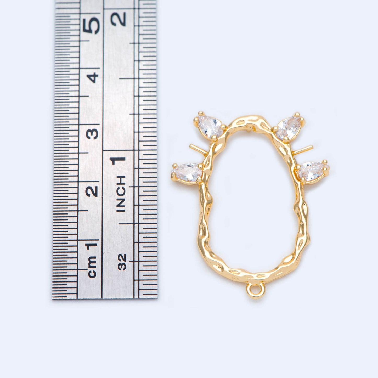 4pcs Gold plated Brass CZ Pave Oval Connectors 31x26mm, Lead Nickel Free (GB-913-E)