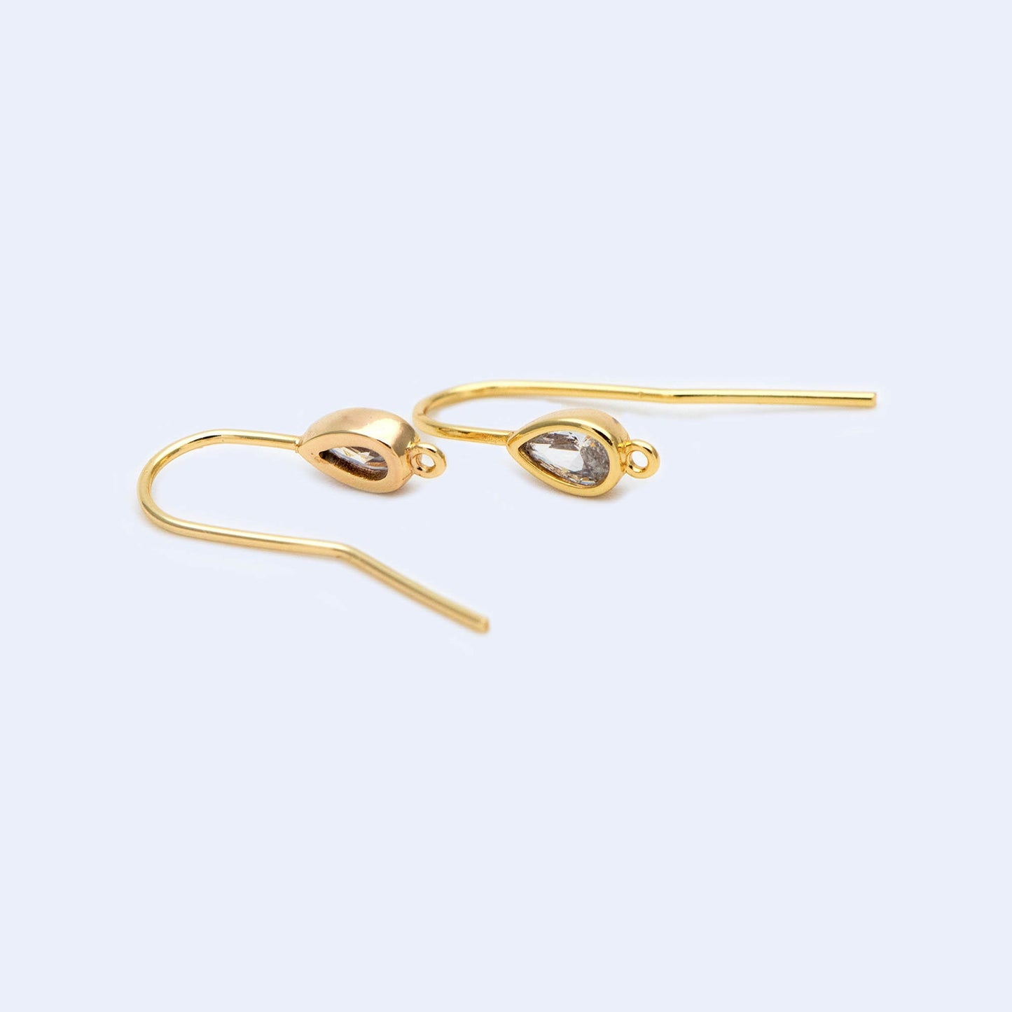 10pcs Gold Plated Teardrop Earring Hooks: CZ Pave Brass Earwires, 22mm (GB-1125-C)