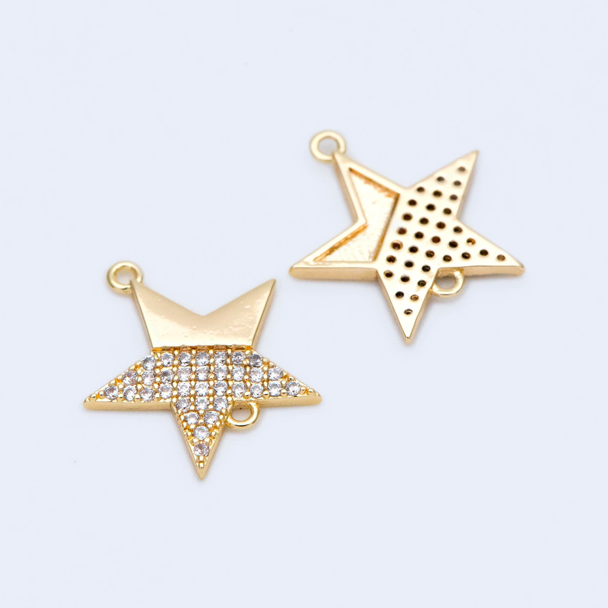 4pcs CZ Pave Gold Coin Star Connectors 14x13mm, 18K Gold plated Brass, Star Charm Pendants (GB-1186)