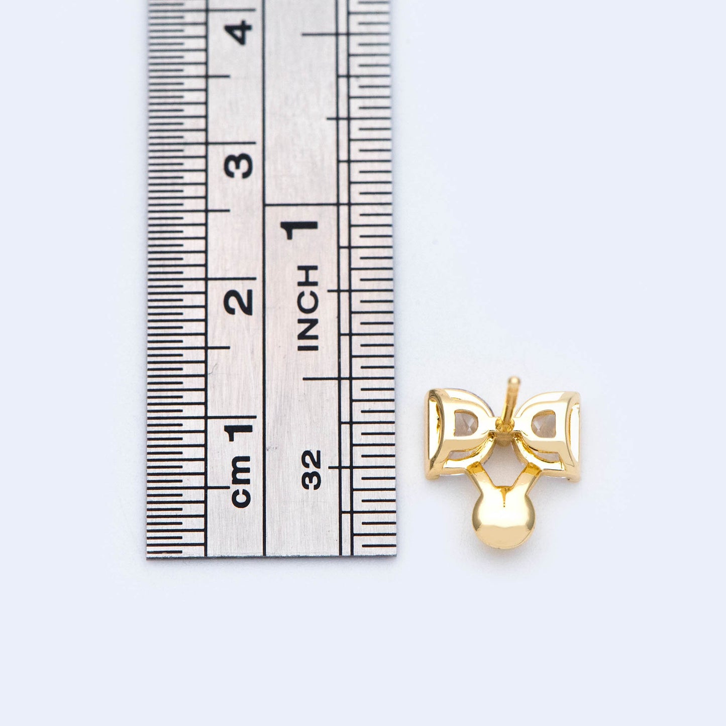 10pcs CZ Pave Bowknot Earring with Pearl Peg, Real Gold Plated Brass Stud Earrings (#GB-1116)