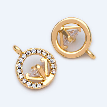 10pcs Gold plated Brass Round Diamond Charm 13x10mm, CZ pave Diamond Pendant (GB-1275)