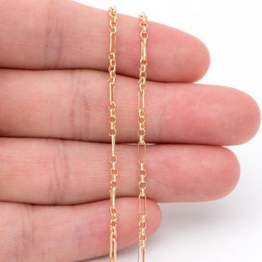Gold plated Brass Figaro Chains 2.3mm, Long and Short Link Chains (#LK-235-1)/ 1 Meter=3.3 ft