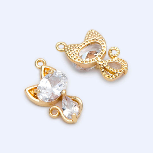 4pcs Shiny Gold Cat Pendant,15x9mm,Cat Necklace, Cz Charm, Cat Charm, Cat Medallion, Gold Plated Findings(GB-2074-D)