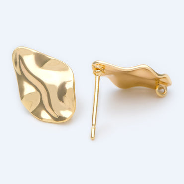 10pcs Gold waved Teardrop Textured Ear Post with Loop, 15x10mm, 18K Gold plated Brass, Geometric Stud Earring Components (GB-1295)