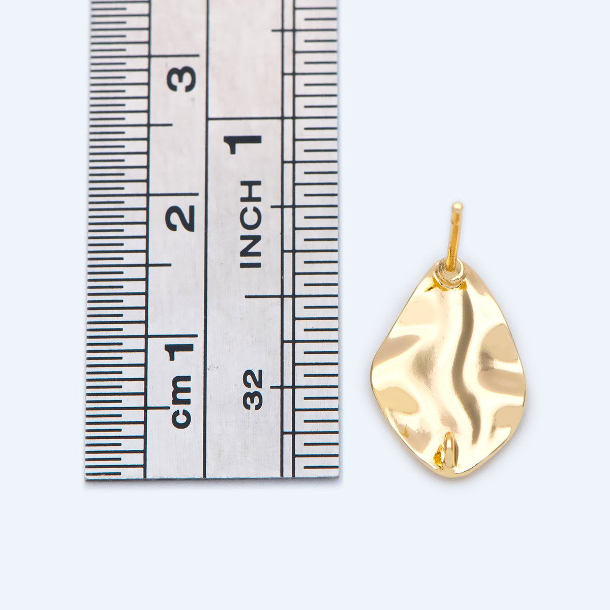 10pcs Gold waved Teardrop Textured Ear Post with Loop, 15x10mm, 18K Gold plated Brass, Geometric Stud Earring Components (GB-1295)