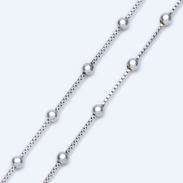 Silver tone Box Chain with 2mm Round Beads, Rhodium plated Brass Ball Chain (#LK-230-2)/ 1 Meter=3.3 ft