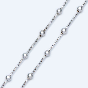 Silver tone Box Chain with 2mm Round Beads, Rhodium plated Brass Ball Chain (#LK-230-2)/ 1 Meter=3.3 ft