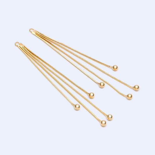 4pcs Gold Chain Tassels 83mm Long with balls, Earring Tassels (GB-3523-B)