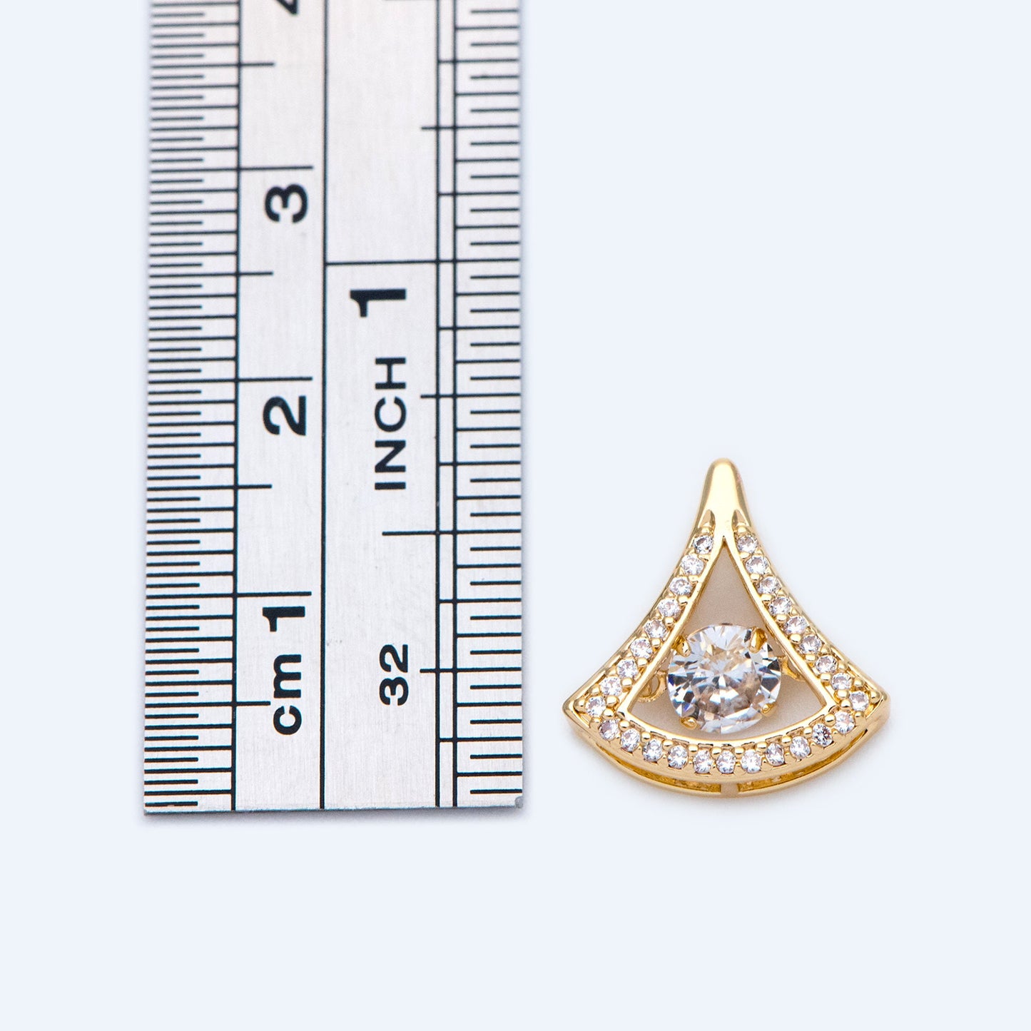 4pcs CZ Pave Gold Fan Shaped Charm 15x14mm, 18K Gold plated Gingko Leaf charm (GB-3118-I)