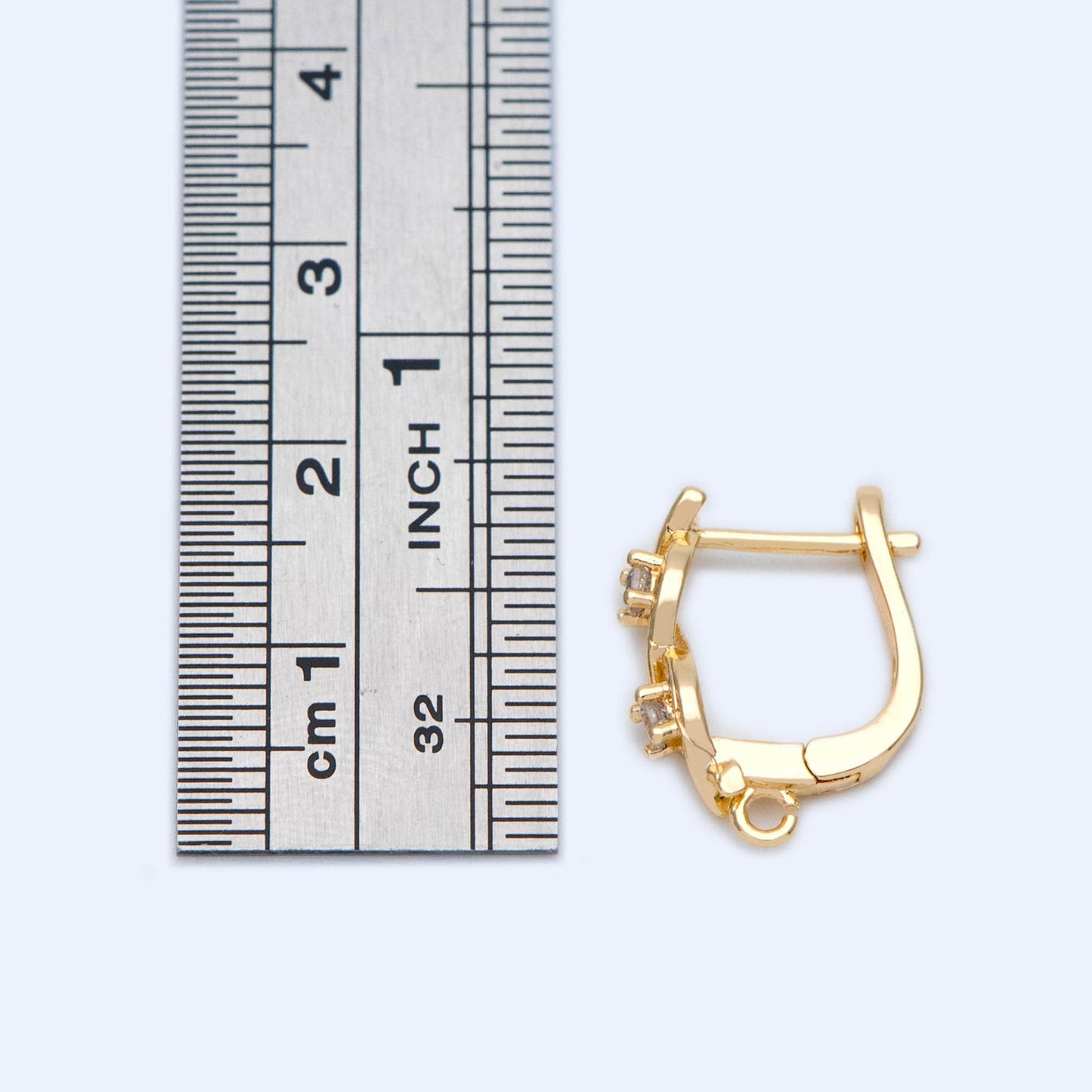 4pcs CZ Pave Gold Click-in Style Lever Back Earring Wires with Loop, Earring Findings (GB-3904-A)