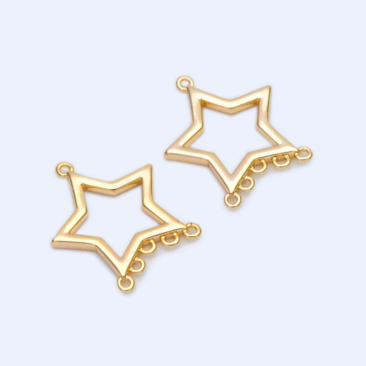 10pcs Gold plated Brass Star Charm with 5 Loops 16x14mm, Earring Charm,Earring Component (GB-1216)