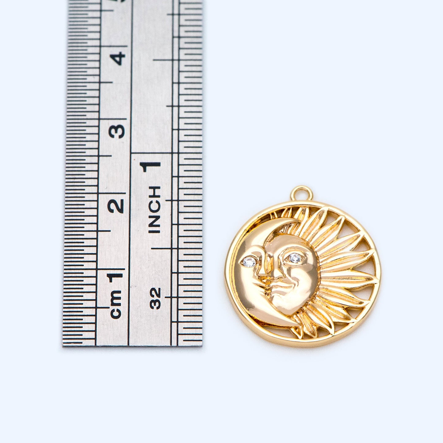 4pcs Sun and Moon Charms 21x19mm, 18K Gold plated Brass, CZ pave Sun Pendants (GB-2991-A)