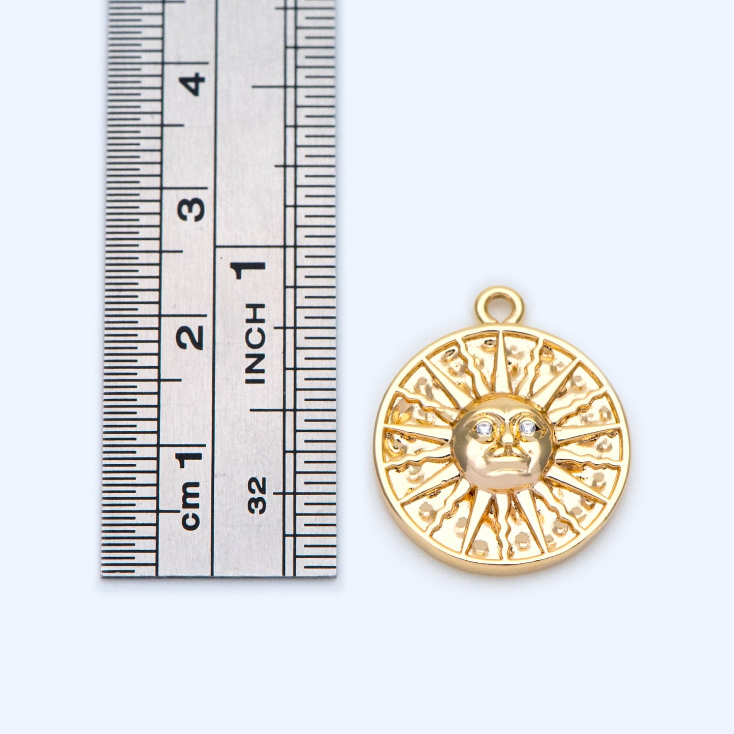 4pcs Gold Sun Disk Charms 22x18.5mm, 18K Gold plated Brass, CZ pave Sun Disc Pendants (GB-1232-B)
