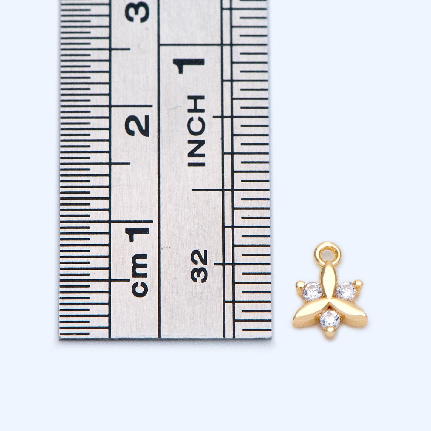 10pcs Gold plated Brass Flower Charms 8x6mm, CZ Pave Mini Clover Pendants (GB-1762-D)