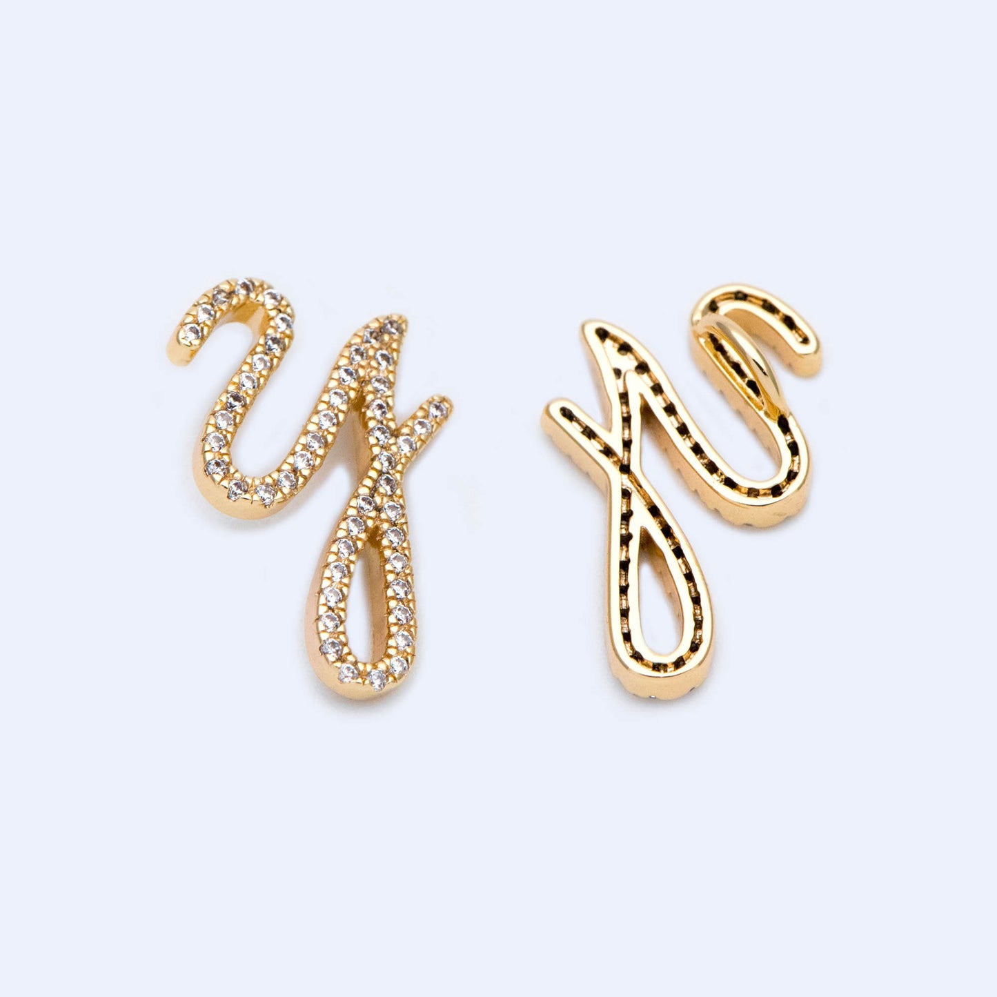 CZ Pave Gold Alphabet Pendants, 18K Gold plated Brass, Personalized Initial Charms, English Letter in Cursive, You Choose Letter (GB-1140)