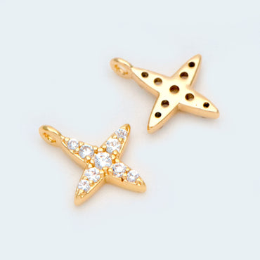 10pcs CZ Pave Gold / Silver Tone Cross Charms 10x8.5mm, 18K Gold/ rhodium plated Brass (GB-924-A)