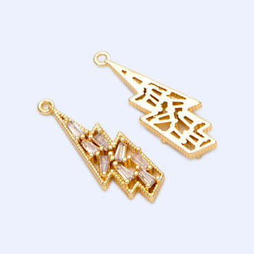 4pcs Gold plated Brass CZ Pave lightning Charm,lightning Pendant 24x8mm (GB-1191)