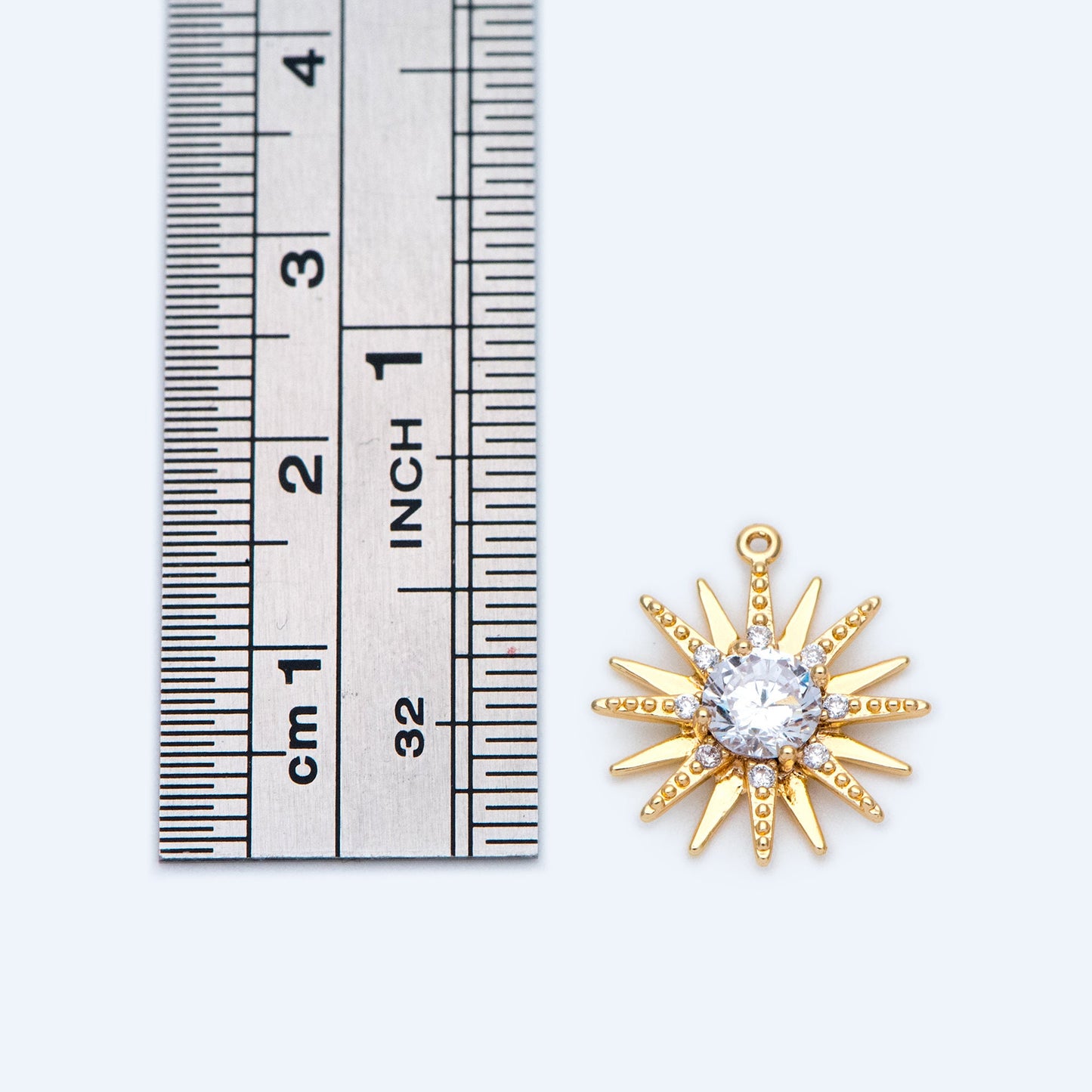 4pcs CZ Pave Gold Sun Charms 16x15mm, 18K Gold plated Brass, Sun Pendants (GB-1311-K)