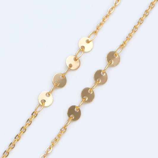 Gold/ Silver/ Rose Gold Cable Chain with Round Disc 4mm, Disk Beaded Chain, Geometric Jewelry Chain (#LK-190)/ 1 Meter=3.3 ft