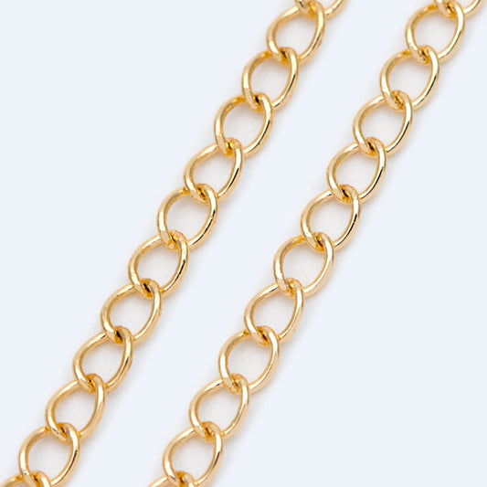 Gold/ Silver/ Rose Gold Curb Chain 3mm, Real Gold/ Rhodium Plated Brass "Extender" Chain, Color Not Easily Tarnish (LK-175)/ 1 meter