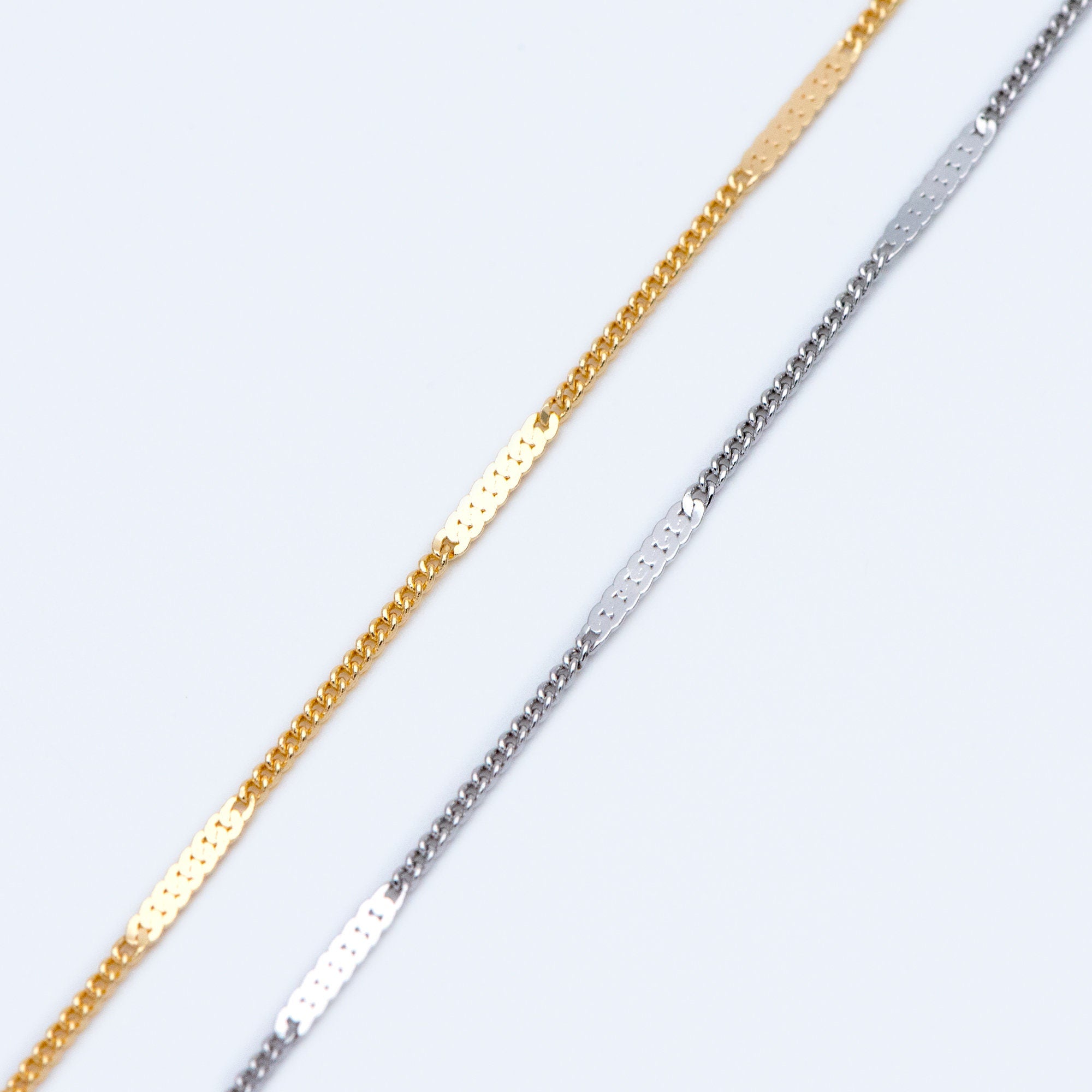 Dainty Gold/ Silver tone Flat Link Chains 1.9mm, Real Gold/ Rhodium plated on Brass Tiny Chain (#LK-177)/ 1 Meter=3.3 ft