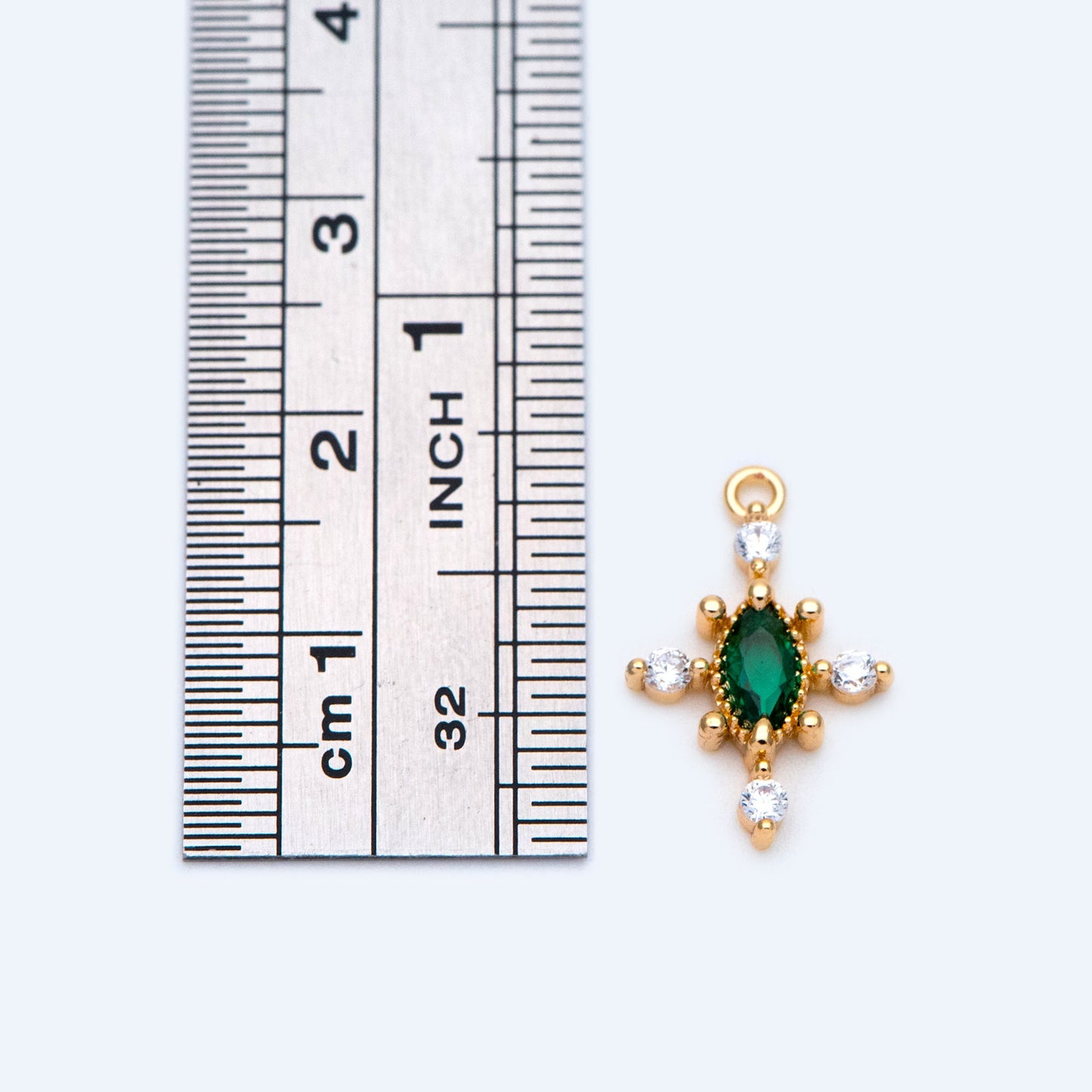 10pcs CZ pave Emerald Charm 17x11mm, Gold Plated Brass Cross Charm Pendant (GB-1276)