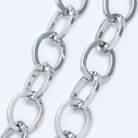 Silver tone Large Cable Chains, Oval Link 13x16mm, White K plated Iron Thick Chain, Necklace Findings for Men (#LK-370-2)/ 1 Meter=3.3 ft