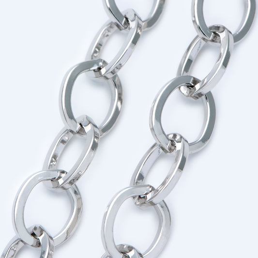 Silver tone Large Cable Chains, Oval Link 13x16mm, White K plated Iron Thick Chain, Necklace Findings for Men (#LK-370-2)/ 1 Meter=3.3 ft