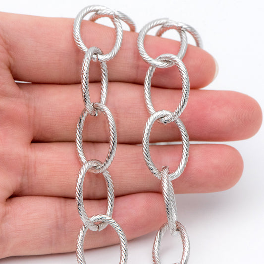 Silver Color plated Iron Cable Chain, Oval Link 15x20mm Large (#LK-374-2)/ 1 Meter=3.3 ft