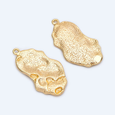 10pcs Gold plated Brass Hammered Charms, Gold Textured Pendants 25x14mm (GB-2977-F)