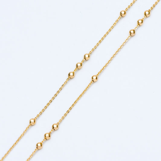 Gold/ Silver/ Rose Gold Beaded Chains, 1.3mm Chain with 3mm Ball Beads, Color Not Easily Tarnish (#LK-165)/ 1 Meter=3.3 ft
