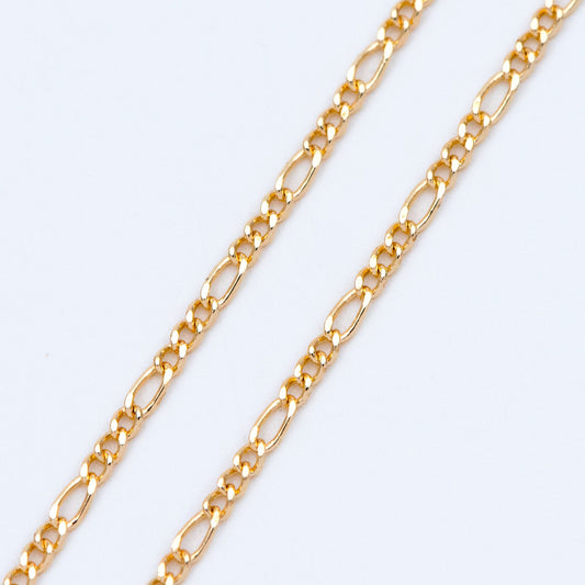Gold/ Silver/ Rose God Figaro Chains, Real Gold/ Rhodium plated Brass, Color Not Easily Tarnish (#LK-168)/ 1 Meter=3.3 ft