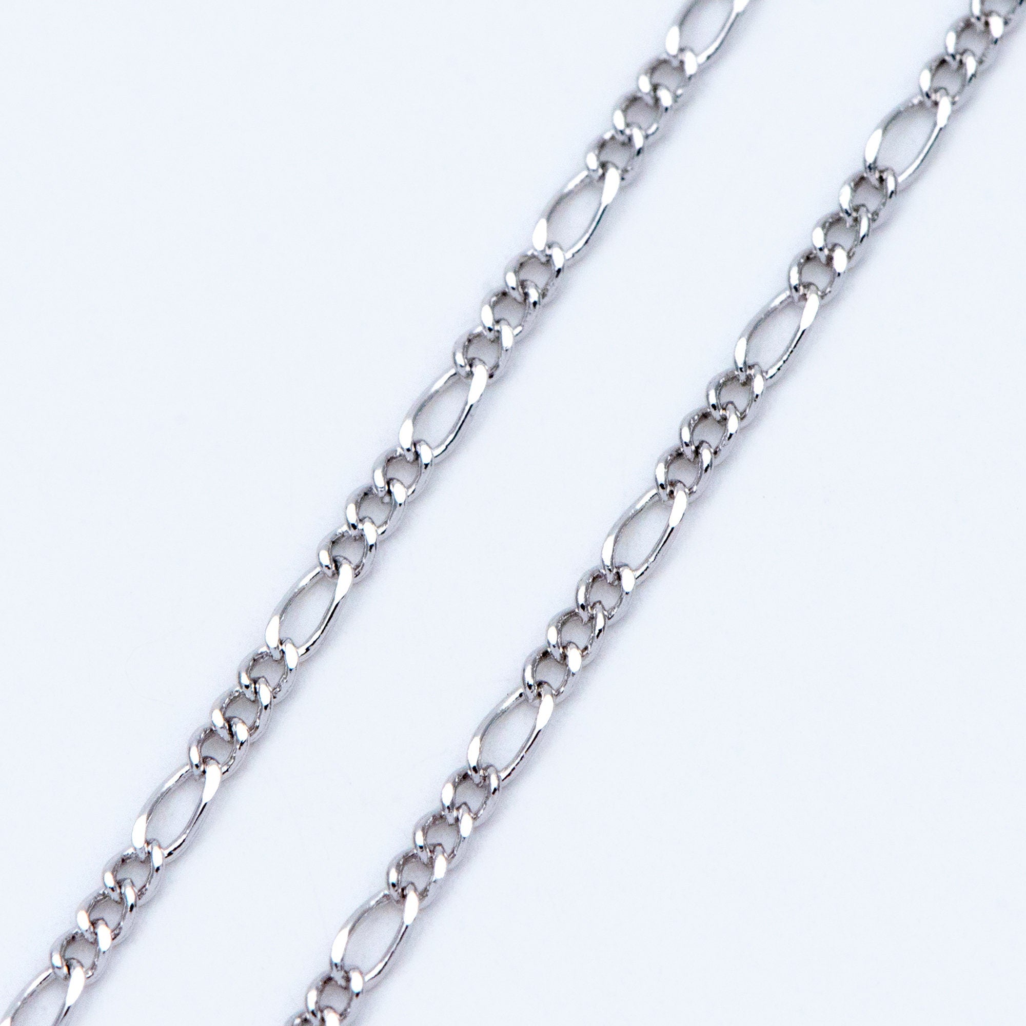 Gold/ Silver/ Rose God Figaro Chains, Real Gold/ Rhodium plated Brass, Color Not Easily Tarnish (#LK-168)/ 1 Meter=3.3 ft