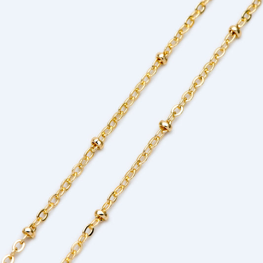 Satellite Chains Wholesale, 1.7mm Cable Chain with 2.2mm Beads, Gold/ Silver/ Rose Gold plated Brass (#LK-169)/ 1 Meter=3.3 ft