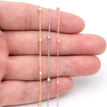 Gold/ Silver/ Rose Gold Satellite Chains, 1.1mm Chain with 2.5mm Round Beads, Color Not Easily Tarnish (#LK-170)/ 1 Meter=3.3 ft