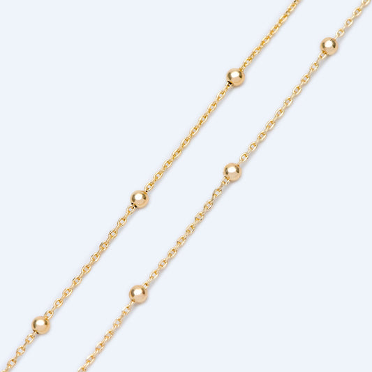Gold/ Silver/ Rose Gold Satellite Chains, 1.1mm Chain with 2.5mm Round Beads, Color Not Easily Tarnish (#LK-170)/ 1 Meter=3.3 ft