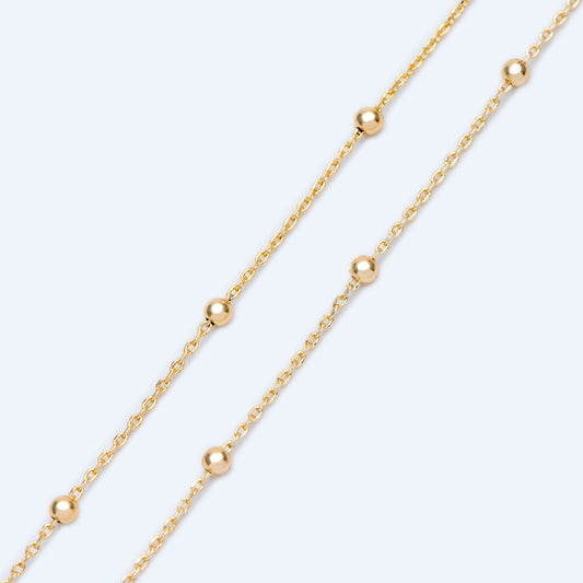 Gold/ Silver/ Rose Gold Satellite Chains, 1.1mm Chain with 2.5mm Round Beads, Color Not Easily Tarnish (#LK-170)/ 1 Meter=3.3 ft