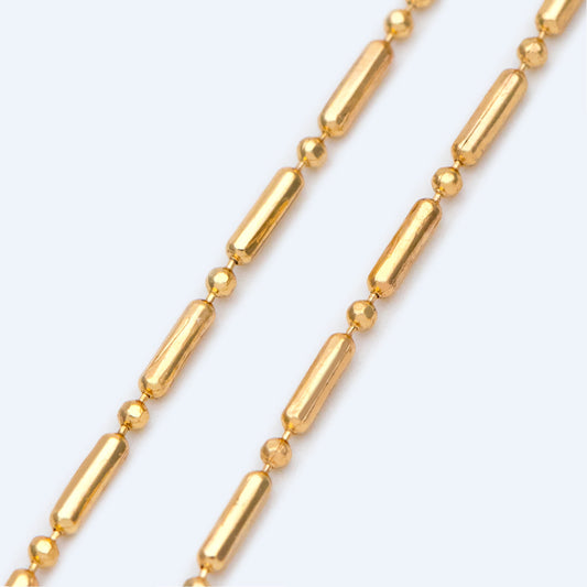 Gold Bar and Ball Chains 1.3mm, DIY Necklace Chain Wholesale (#LK-244-1)/ 1 Meter=3.3 ft