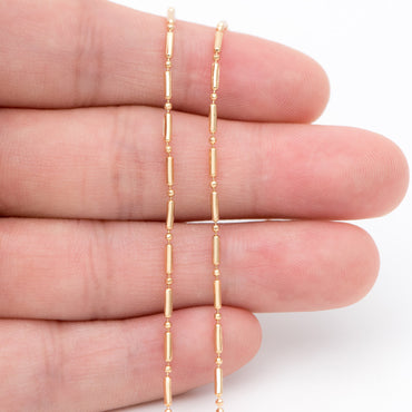 Gold Bar and Ball Chains 1.3mm, DIY Necklace Chain Wholesale (#LK-244-1)/ 1 Meter=3.3 ft