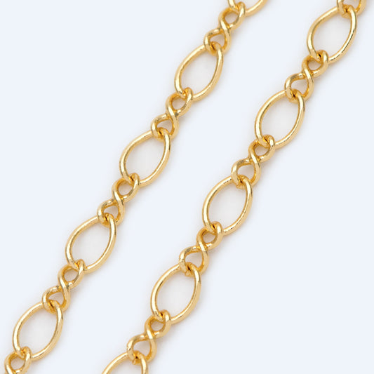 Gold plated Brass Figaro Chains 3.5mm, Long and Short Cable Chains (#LK-151)/ 1 Meter=3.3 ft