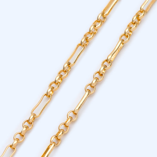 Gold plated Brass Figaro Chains 2.3mm, Long and Short Link Chains (#LK-235-1)/ 1 Meter=3.3 ft