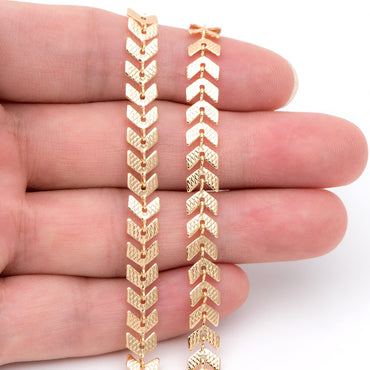 Gold plated Brass Chevron Chain 6.5mm, Decorative Arrow Chain, Herringbone Designer Chain (#LK-103)/ 1 Meter=3.3ft